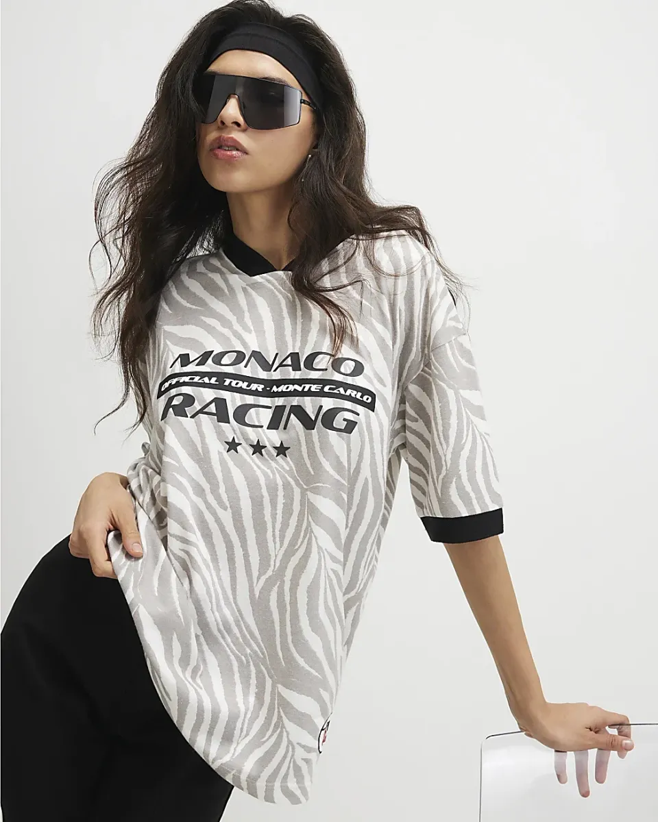 V Neck Zebra Print Sporty T-Shirt