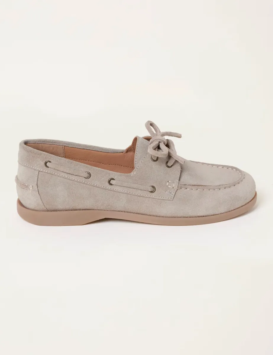 Suede Flat Boat Shoes Stone
