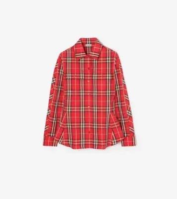 Slim Fit Check Cotton Shirt in Pillar red