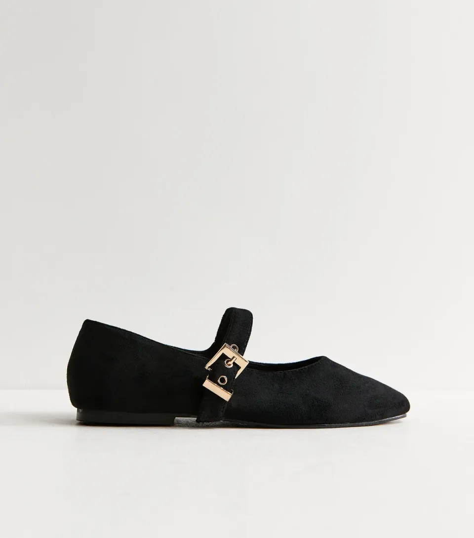Women's Truffle Black Faux Suede Mary Jane Flats Vegan