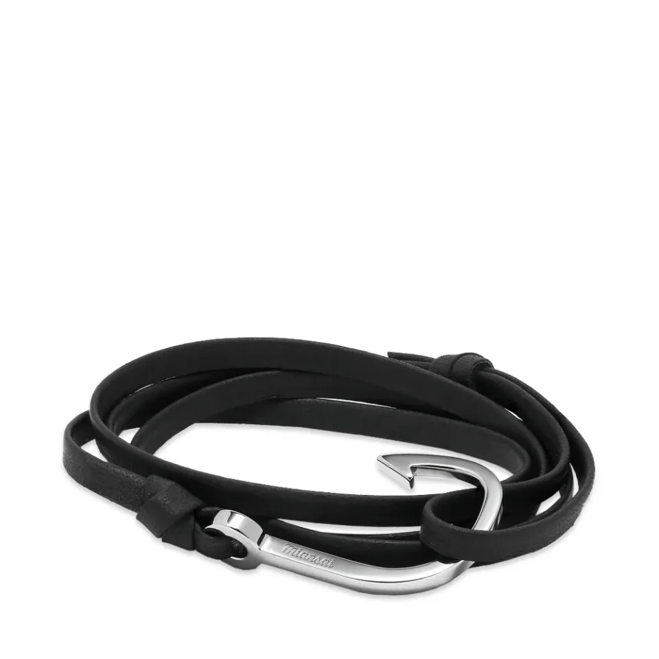Silver Hook Leather Bracelet
