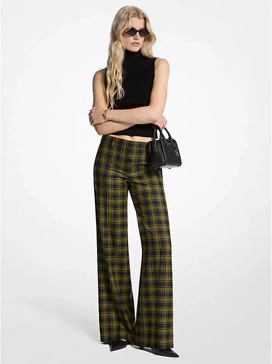 Plaid Print Stretch Wool Pants