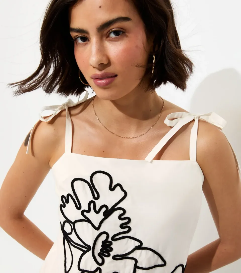 Women's White Cotton Cornelli Pattern Tie Cami Top