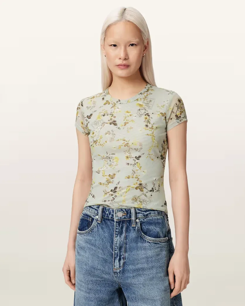 Ellie Mesh Floral Print Slim T-Shirt