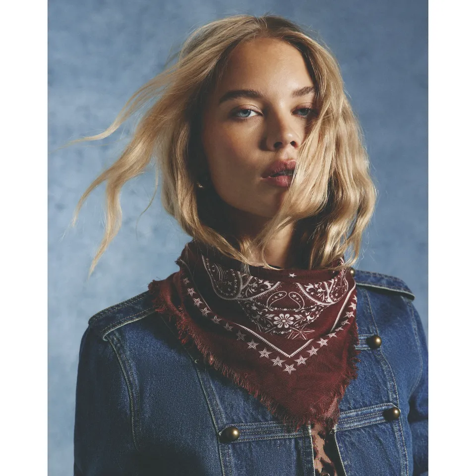 Burgundy Bandana Print Fringe Scarf