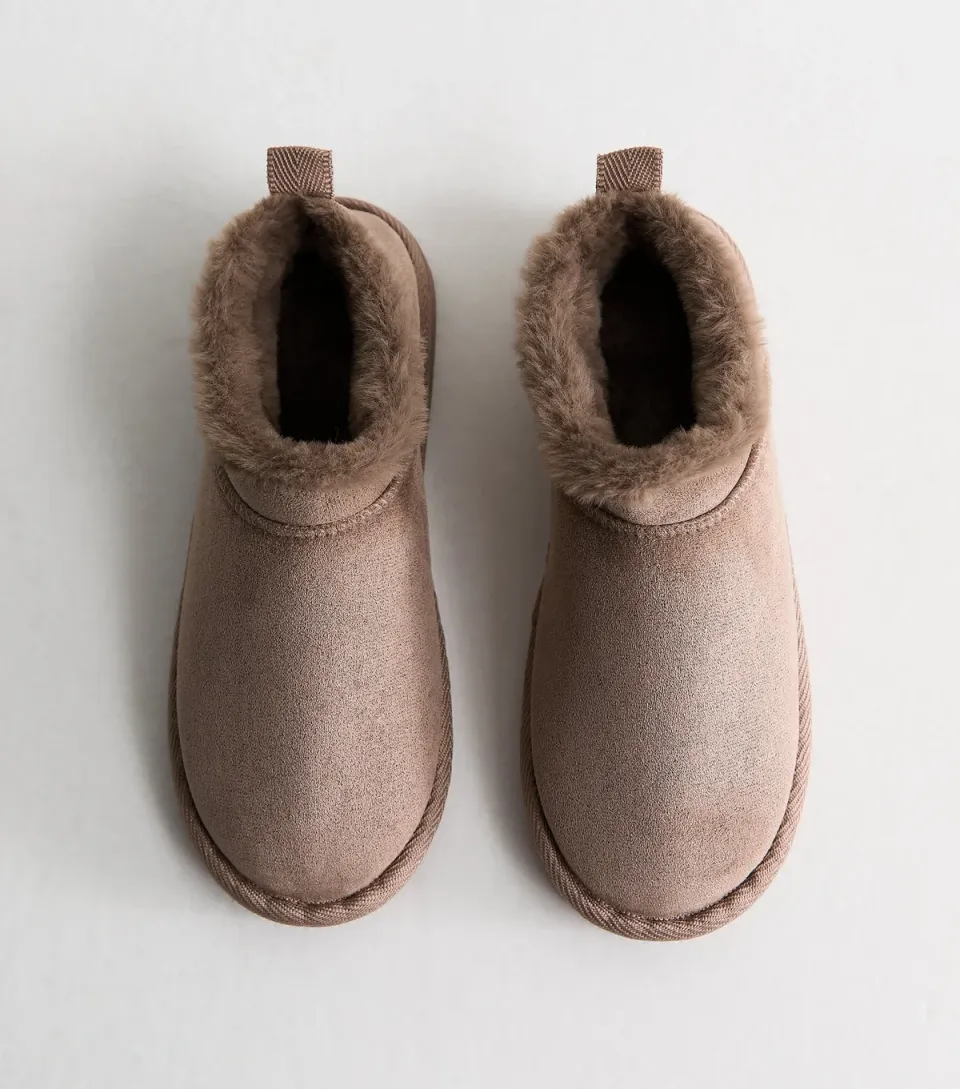 Women's Light Brown Faux Suede Low Boot Slippers Vegan