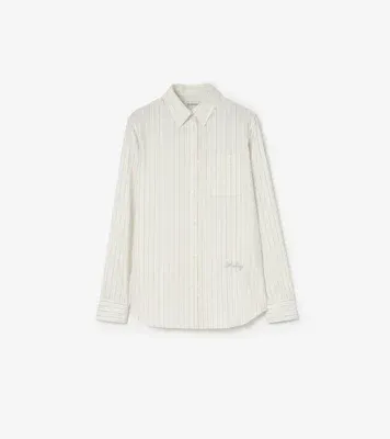 Classic Fit Striped Silk Cotton Shirt in Seashell white/hazy blue