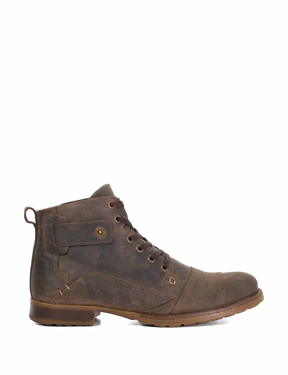 Wide Fit Leather Strap Detail Ankle Boots Dark Brown