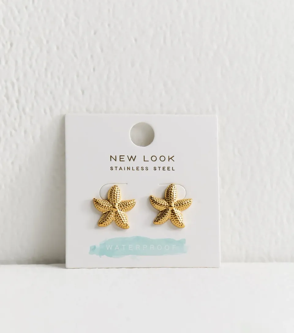 Gold Tone Waterproof Starfish Stud Earrings