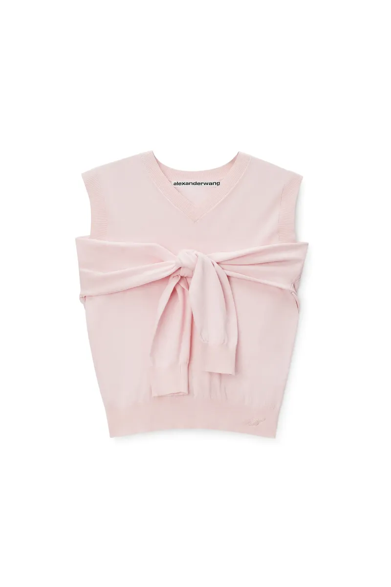 Layered V-Neck Vest with Tie-Front Cardigan Detail