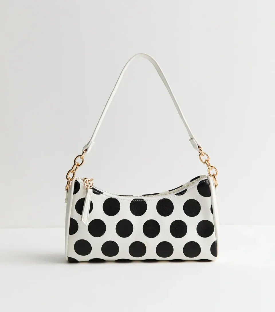 Cream Polka Dot Baguette Shoulder Bag