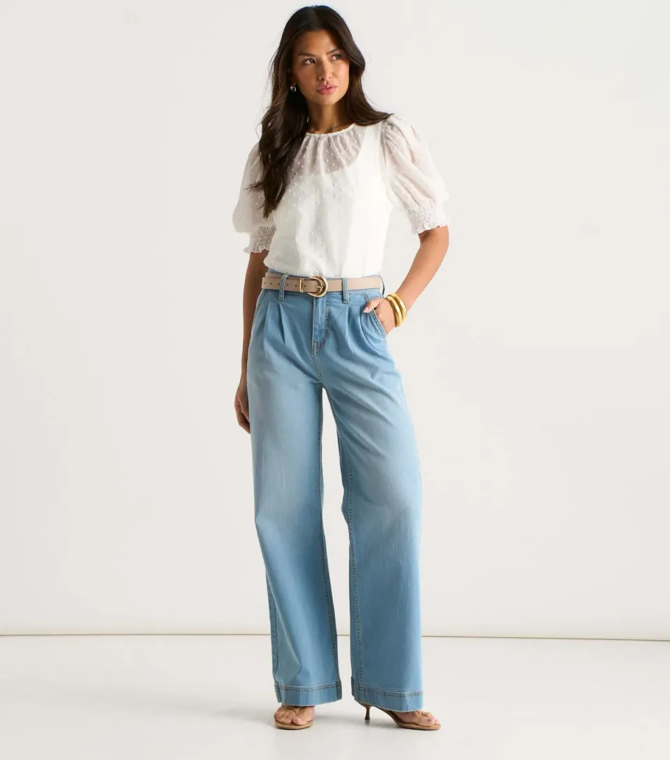Women's Blue Pleated Leg Jeans