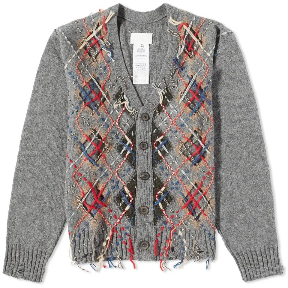 Distressed Argyle Cardigan
