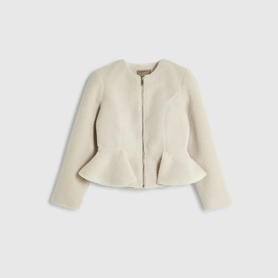 Petite Collarless Borg Peplum Jacket