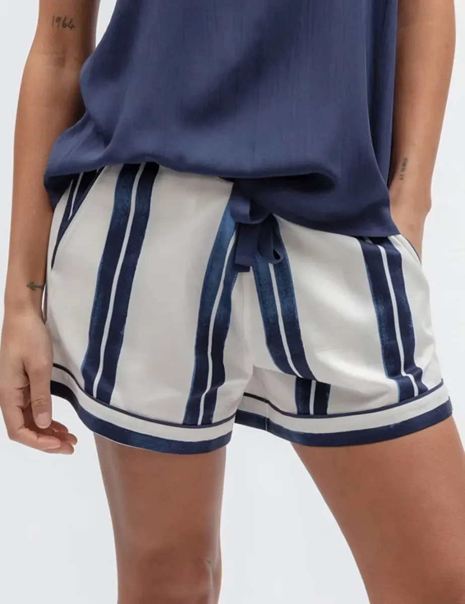 Cotton Modal Striped Pyjama Shorts Navy Mix