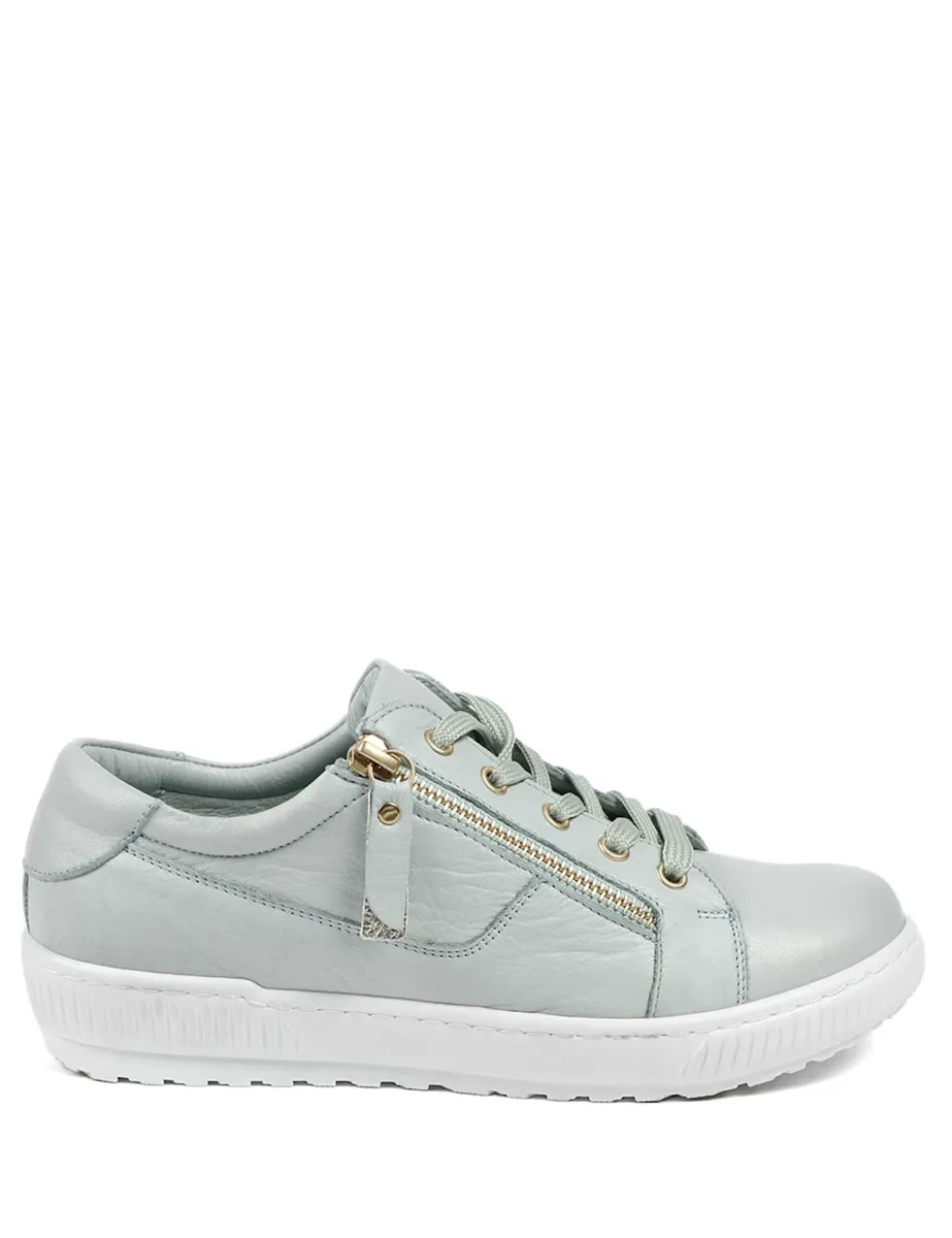 Wide Fit Leather Metallic Side Zip Trainers Mint