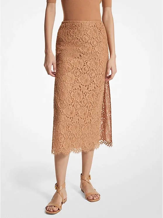 Corded Floral Lace Slit Skirt