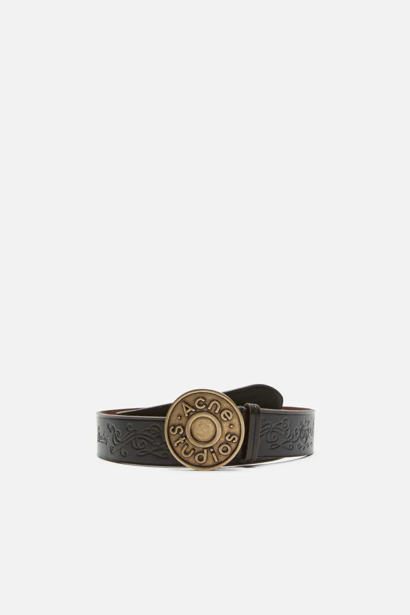 Leather logo buckle belt