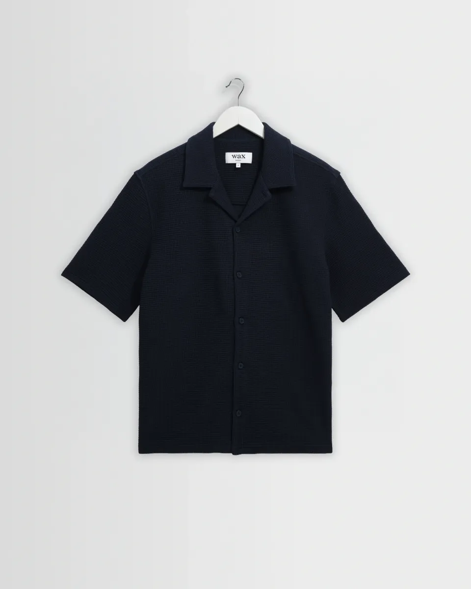 Clayland - Navy Textured Waffle Short-Sleeve Shirt