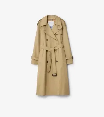 Long Castleford Trench Coat in Beige - Women, Cotton Gabardine