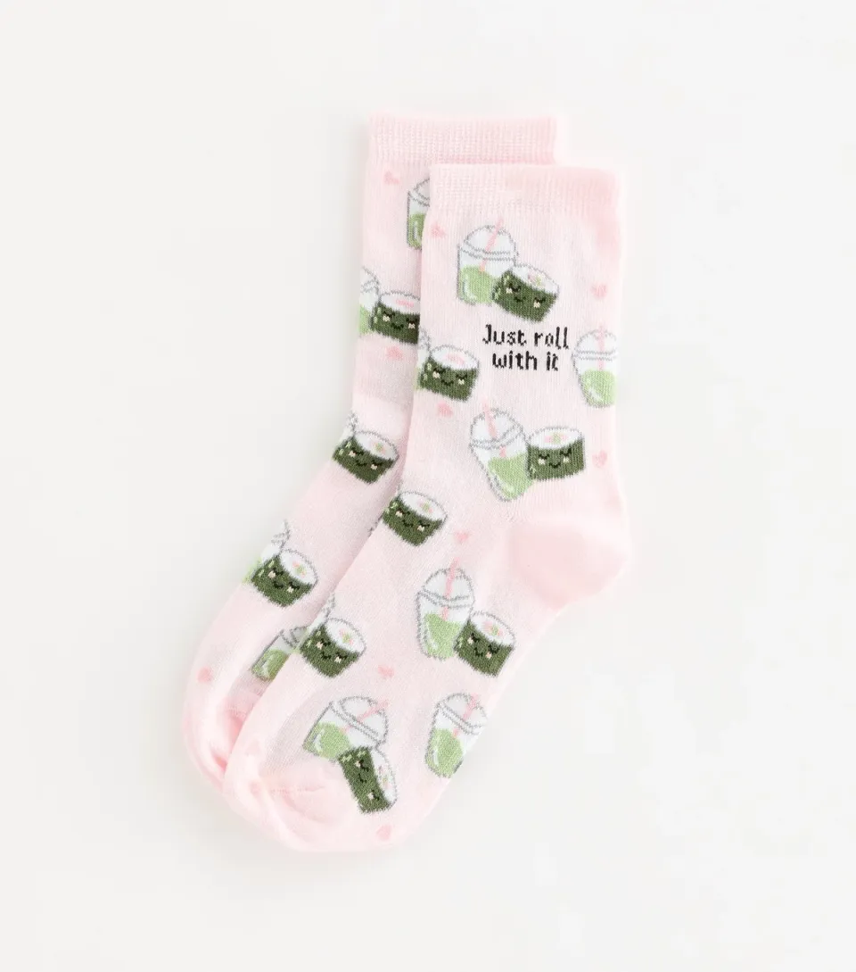 Pink Cotton Rich Just Roll With It Sushi Socks