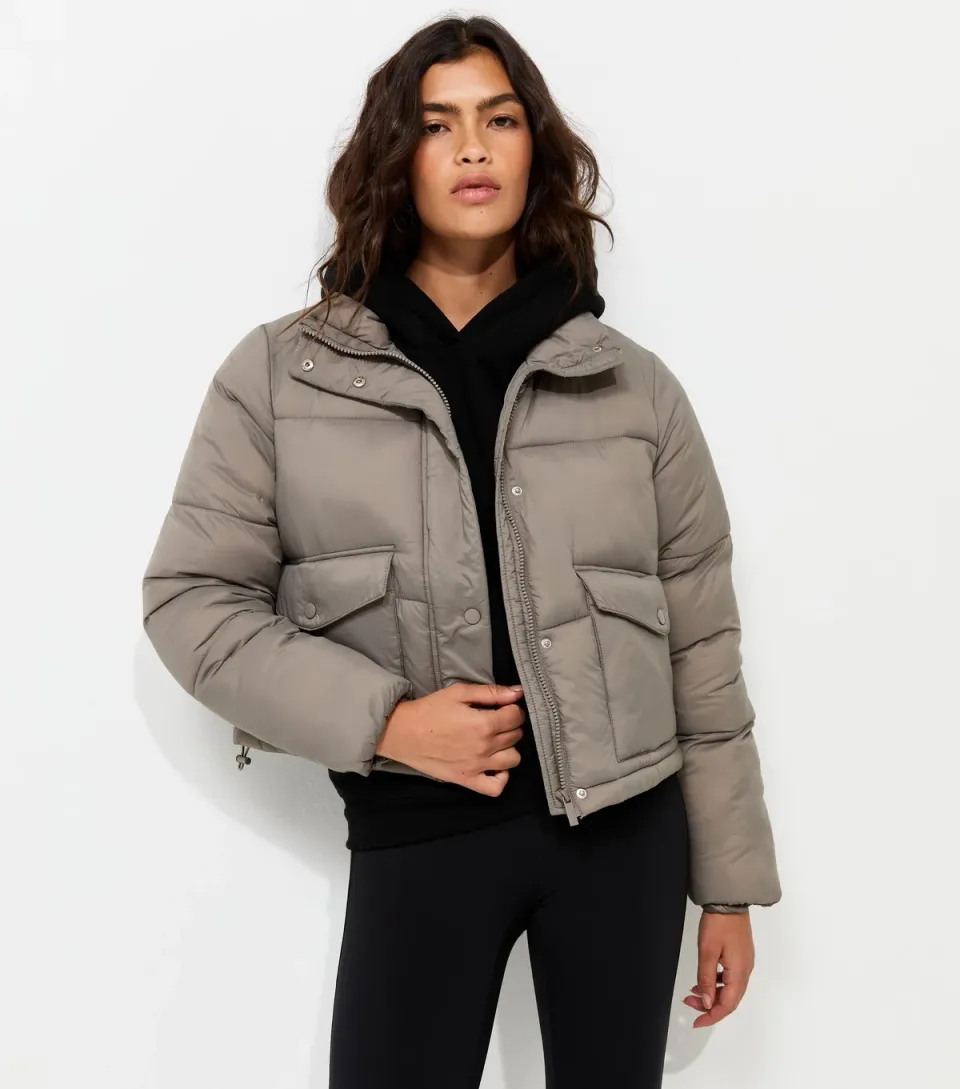 Women's Mink Cropped Funnel Neck Puffer Jacket