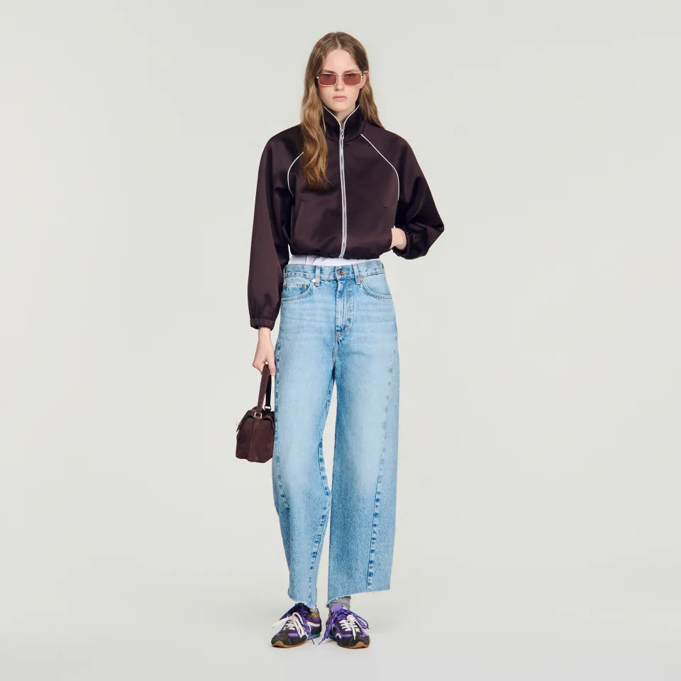 Cropped embroidered satin jacket