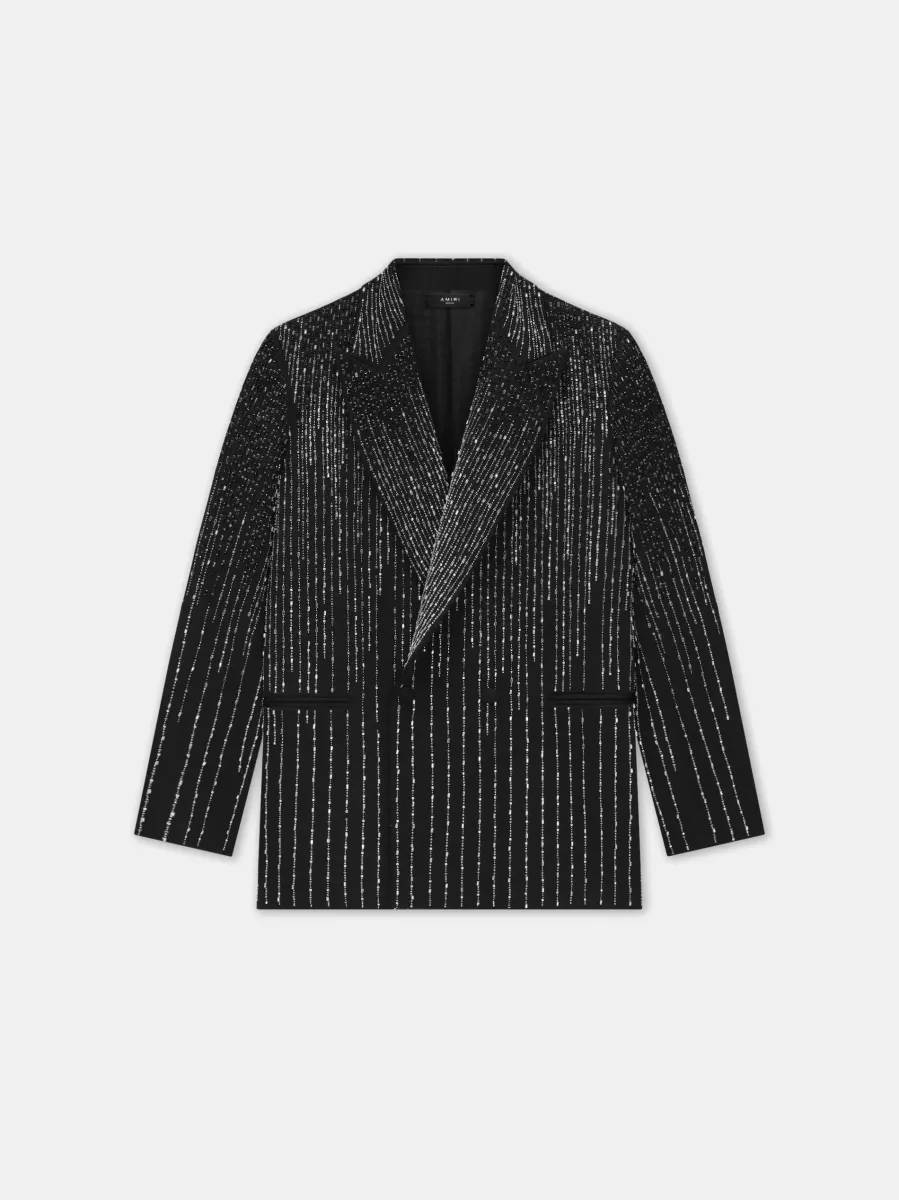 CRYSTAL STRIPE DOUBLE-BREASTED BLAZER - Black
