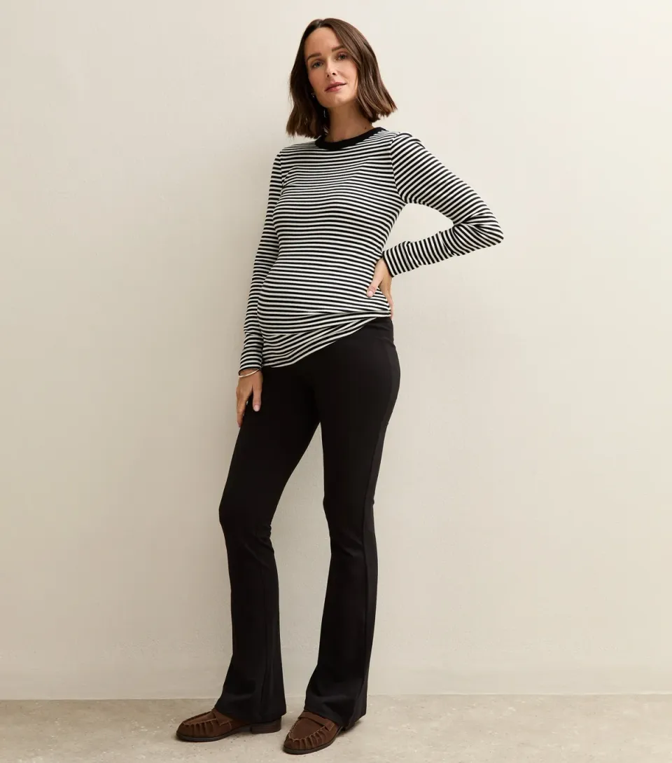 Women's Maternity Black Jersey Kick Flare Leggings
