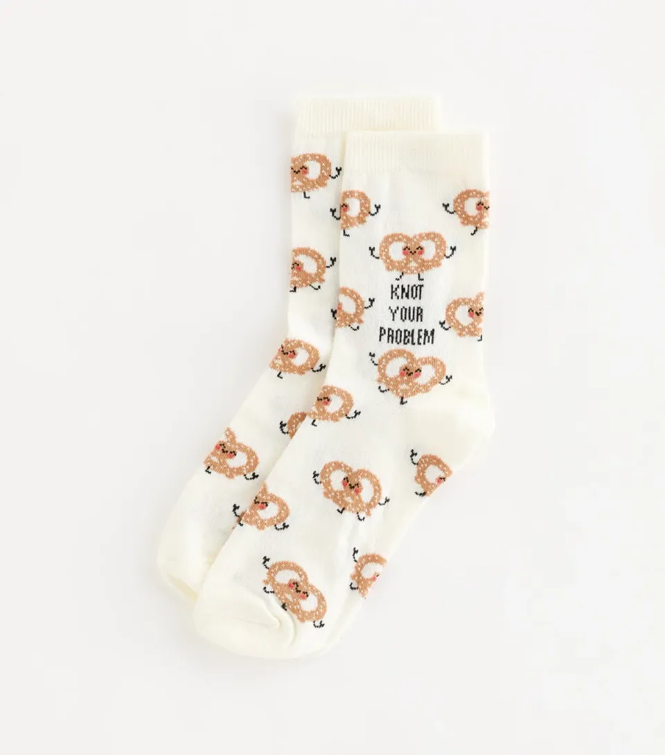 Cream Cotton Rich Knot Your Problem Pretzel Ankle Socks
