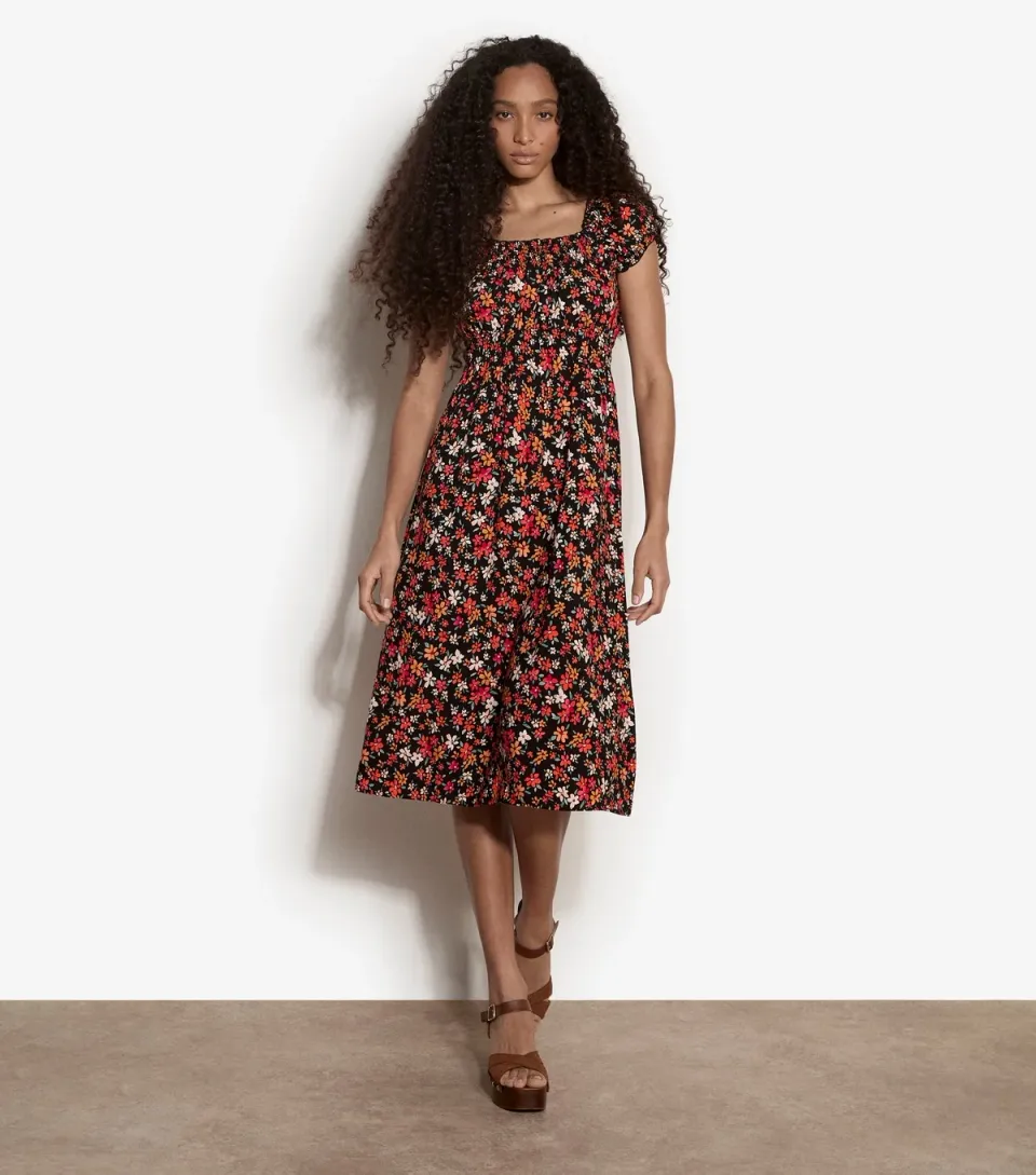 Women's Black Milkmaid Ditsy Print Midi Dress