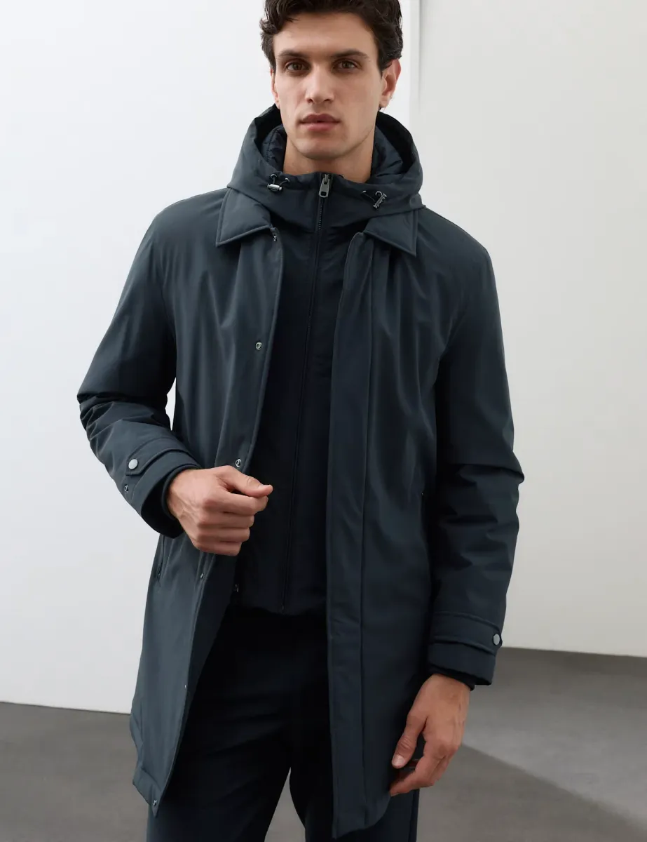 Wadded Hybrid Mac With Removable Hood Dark Navy