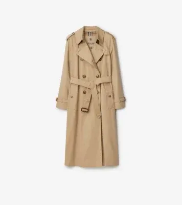 Long Waterloo Heritage Trench Coat in Honey beige - Women, Cotton Gabardine