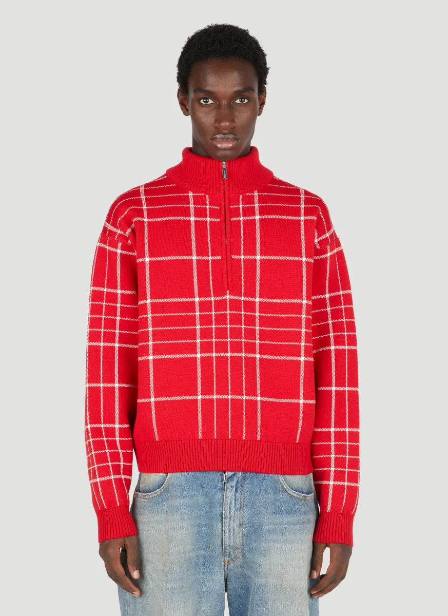 Quarter-Zip Check Knit Sweater