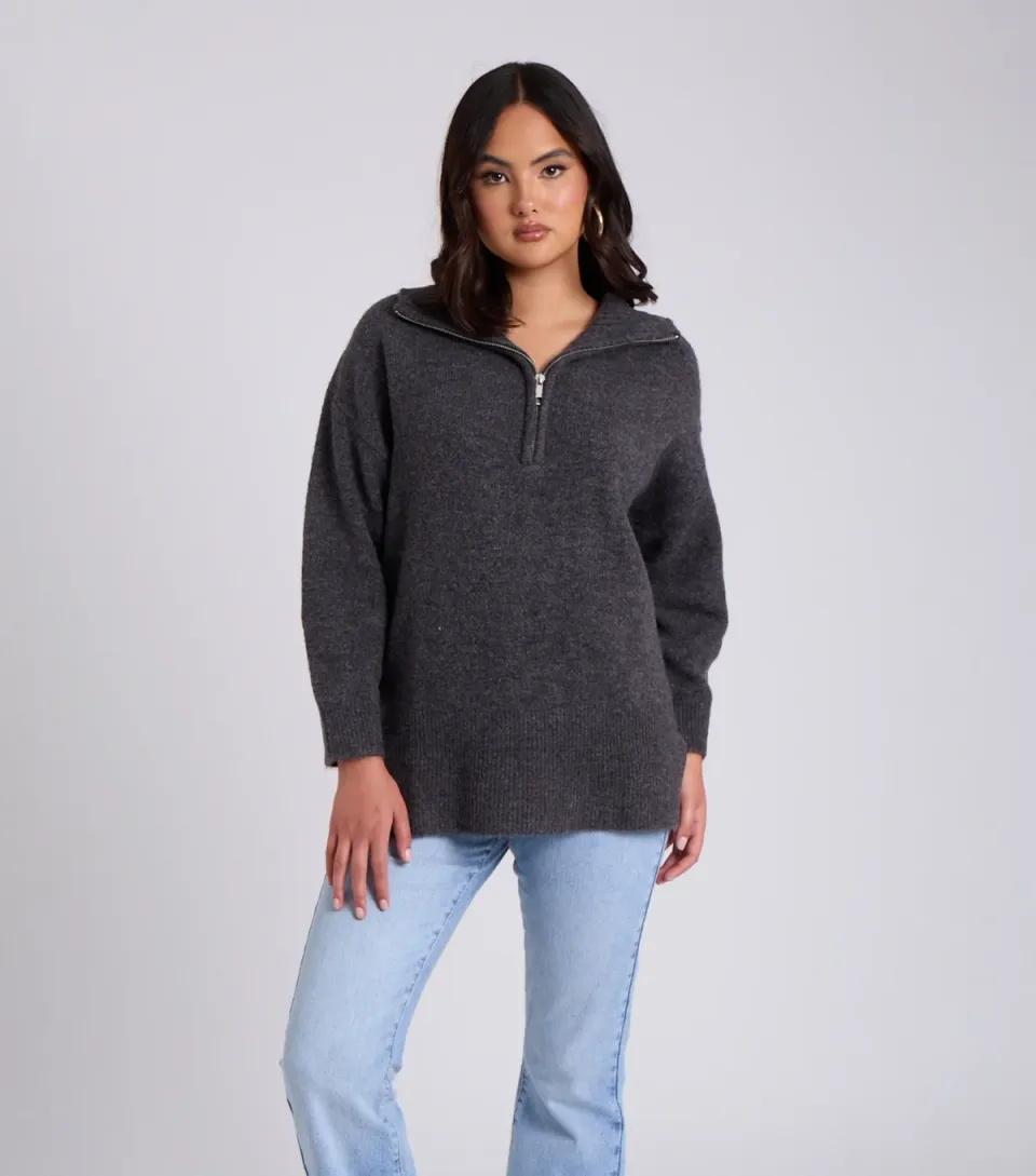 Women's Dark Grey Half Zip Oversized Jumper