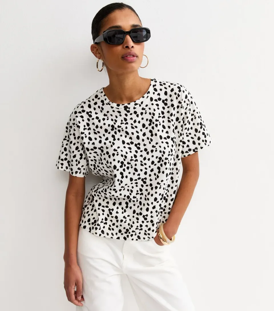 Women's Cream Cotton Leopard Print T-Shirt