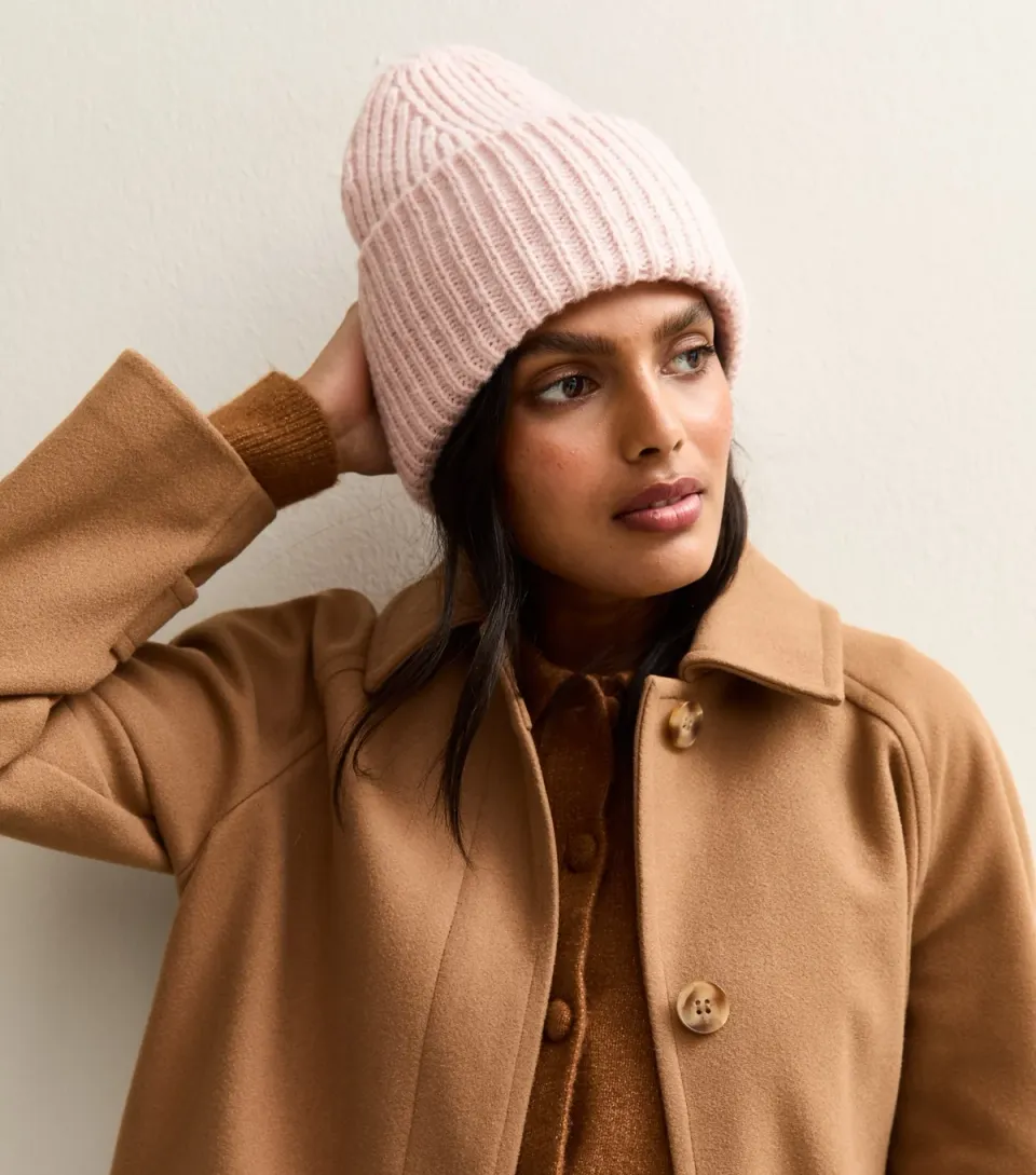 Pink Ribbed Knit Beanie