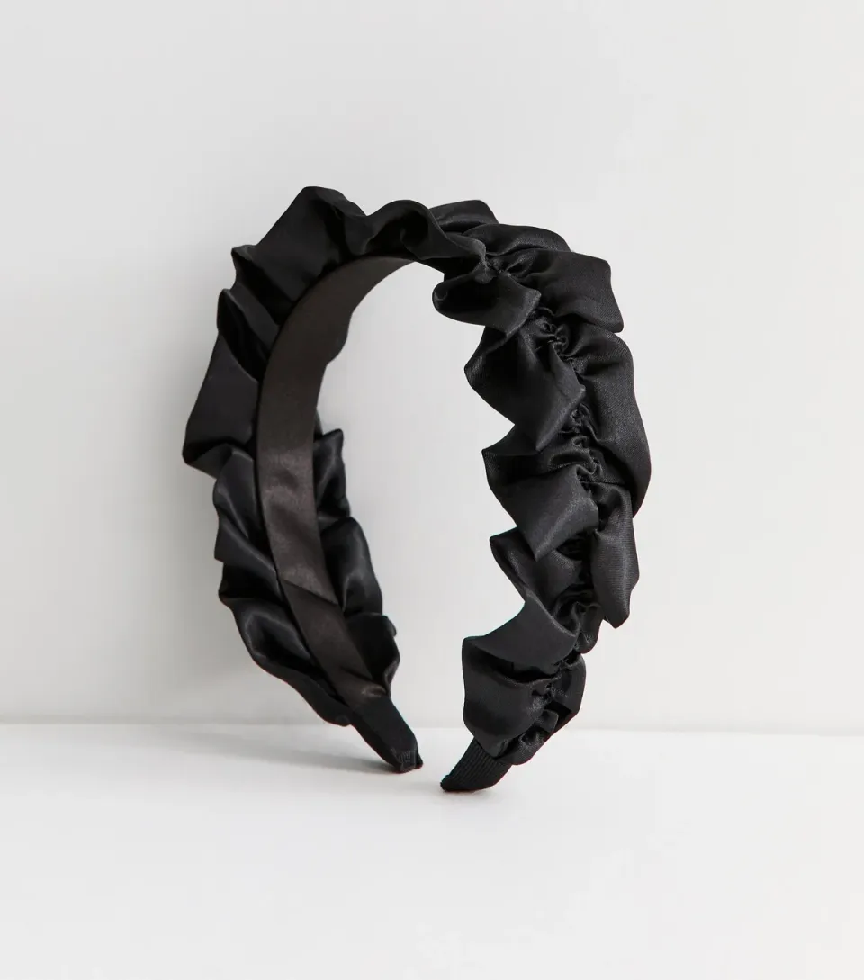 Black Ruffle Satin Headband