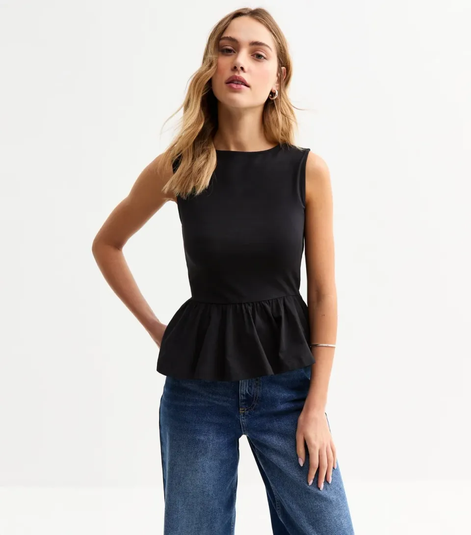 Women's Black Peplum Hem Vest