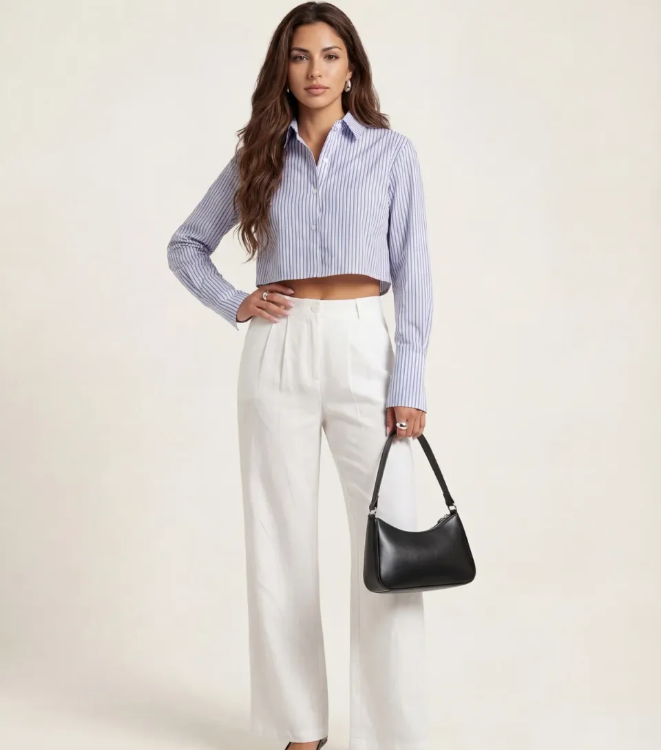Women's Stone Cotton Blend Wide Leg Trousers