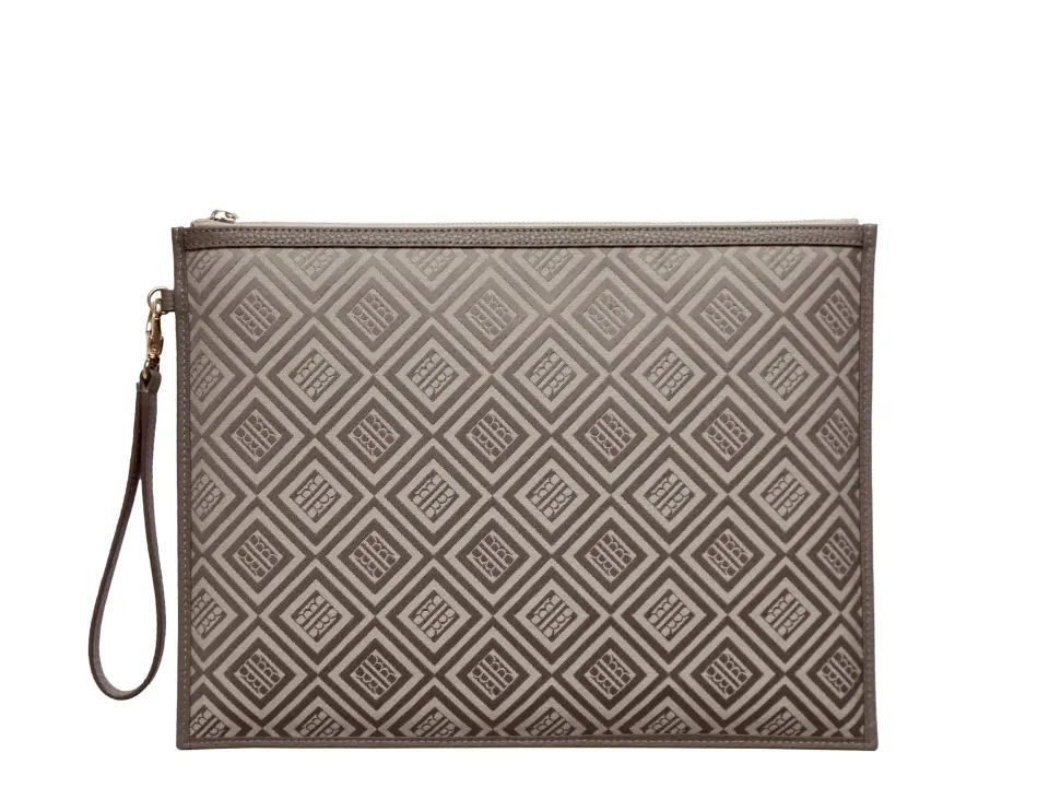 Large Pouch in Logo Jacquard Print - Beige/Taupe