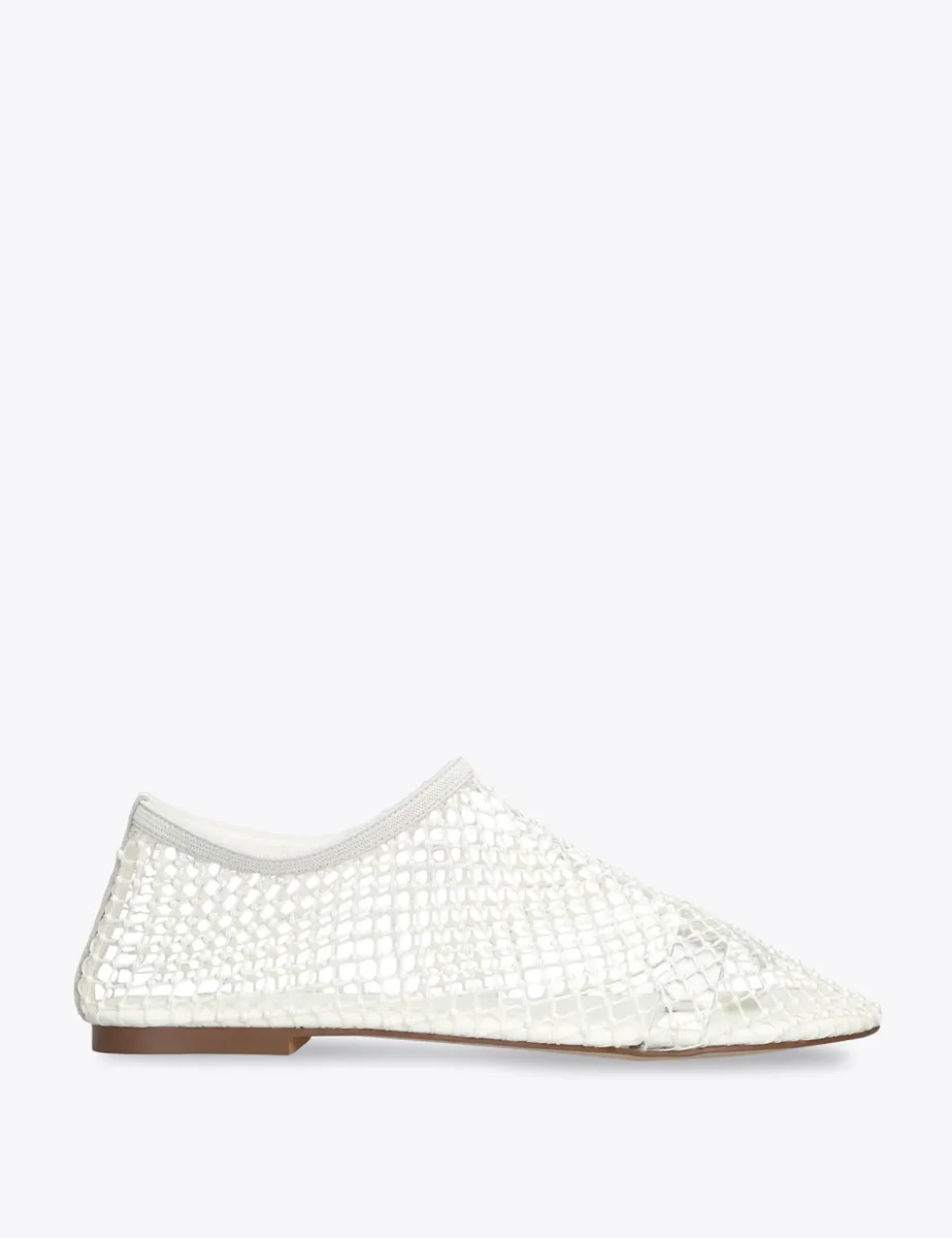 Pearl Mesh Flat Pumps White