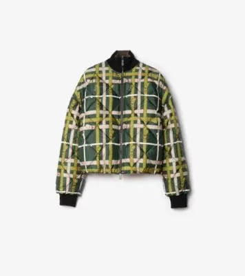 Cropped Reversible Belt Check Nylon Jacket in Marsh green