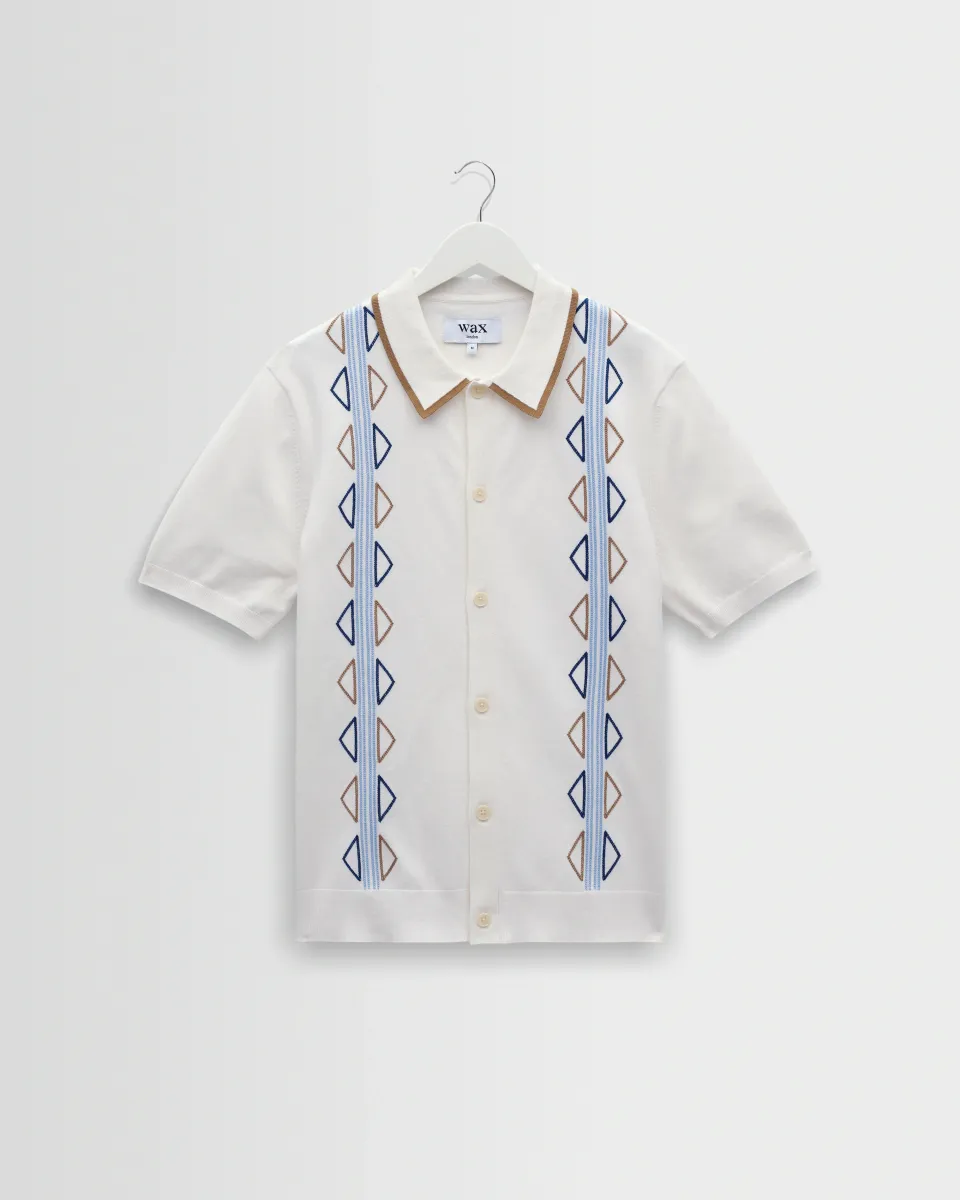Tellaro - Ecru and Blue Retro Embroidered Shirt