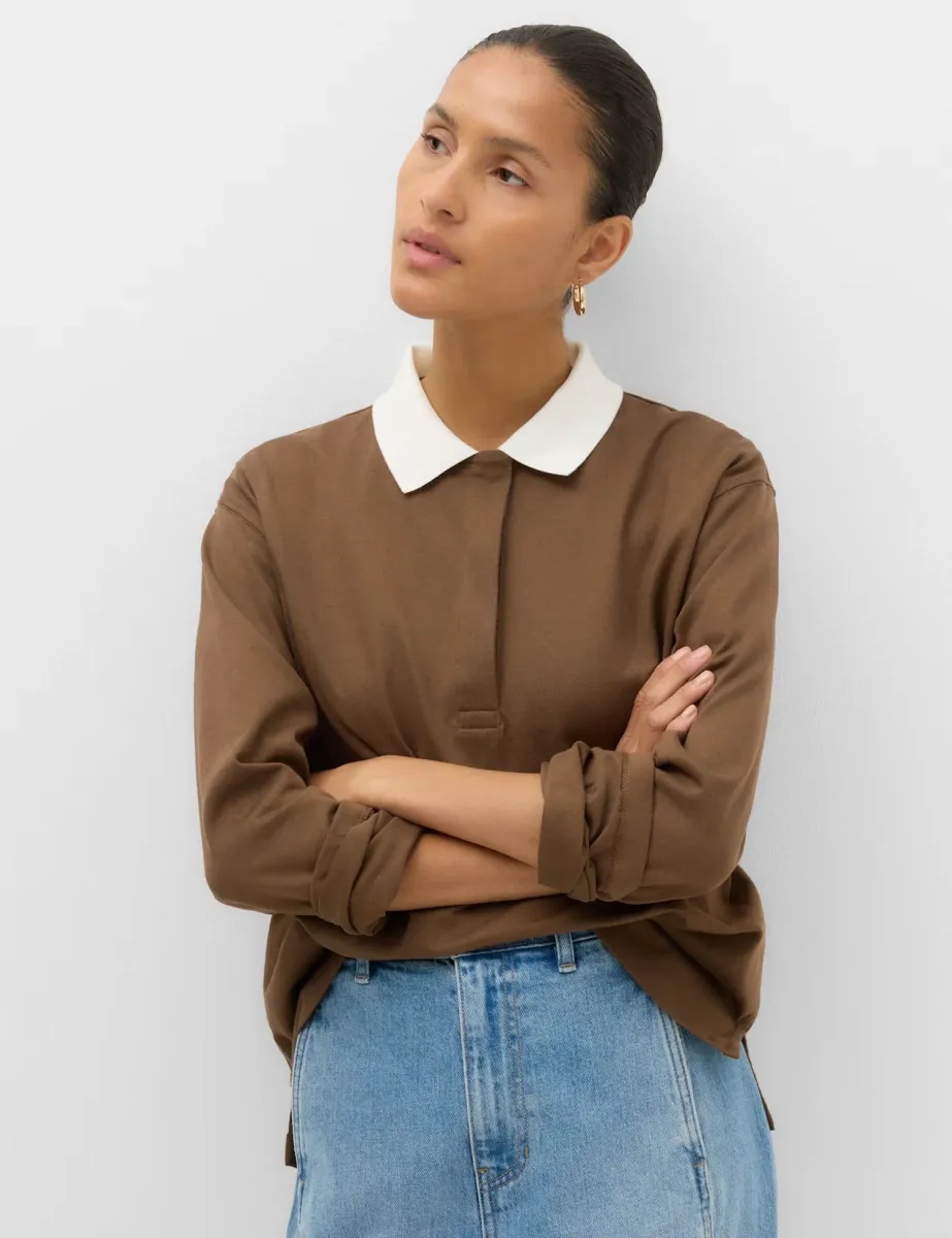 Pure Cotton Rugby Polo Top Brown