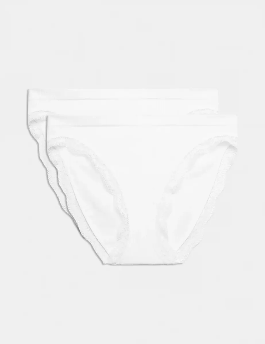 2 Pack Jasmine Lace Seamless High Leg Knickers White
