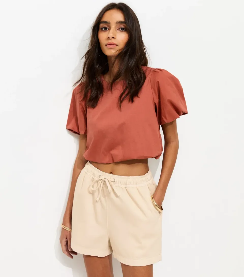 Women's Stone Cotton Twill Pull On Drawstring Shorts