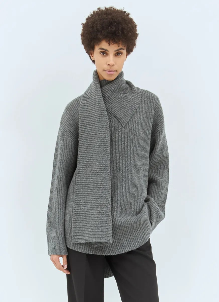 Long-Scarf Wool Sweater
