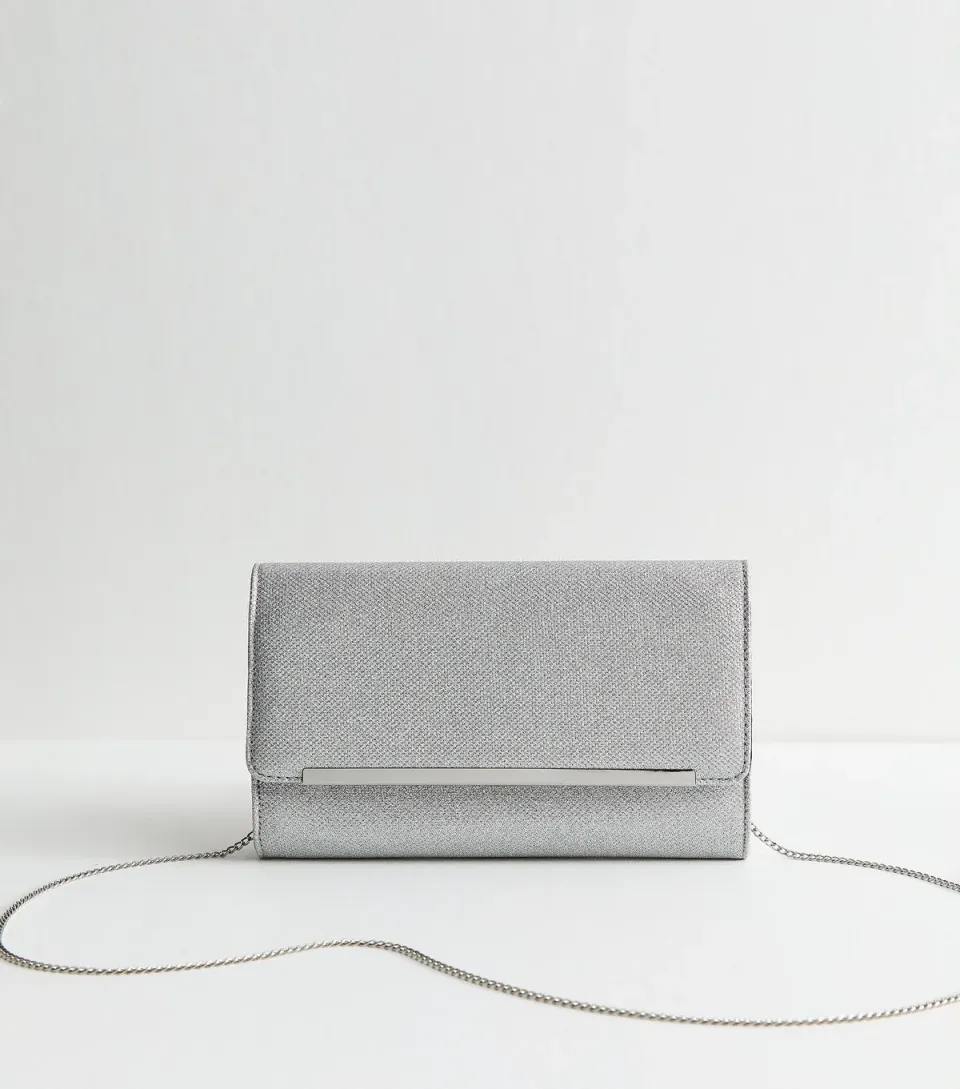Silver Metallic Bar Sparkly Texture Clutch