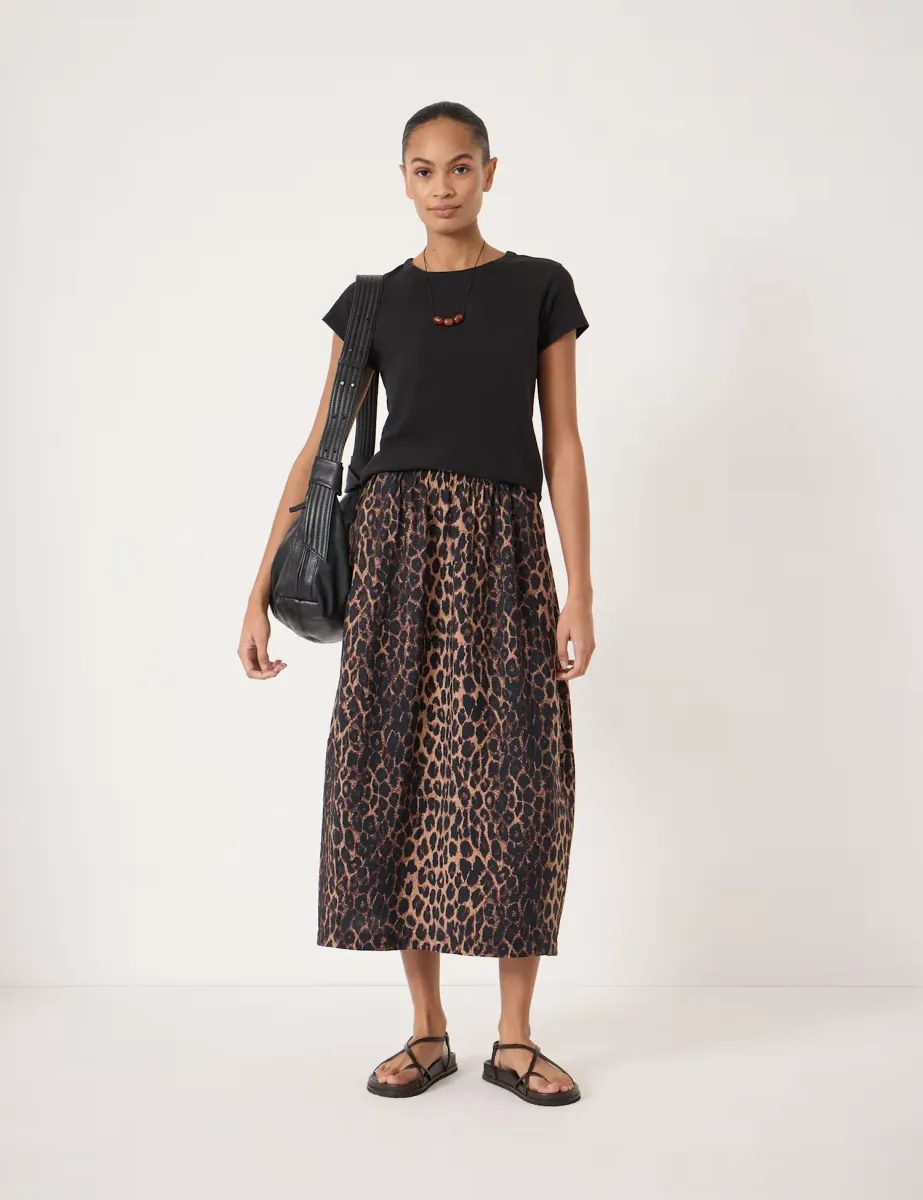 Animal Print Midi A-Line Skirt Brown Mix